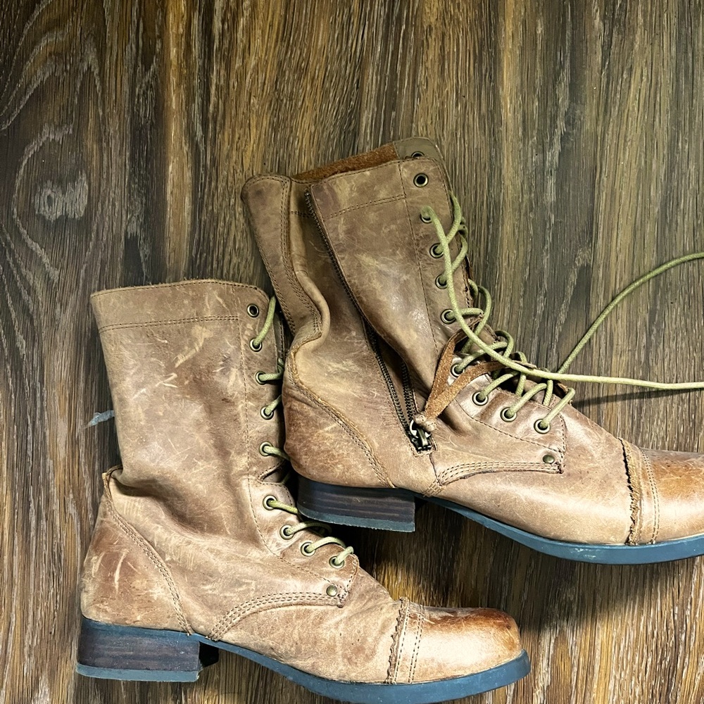 Distressed combat boots
